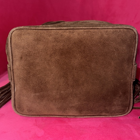 Chanel chocolate suede fringe bucket crossbody shoulder tote purse with pouch - Picture 5 of 16